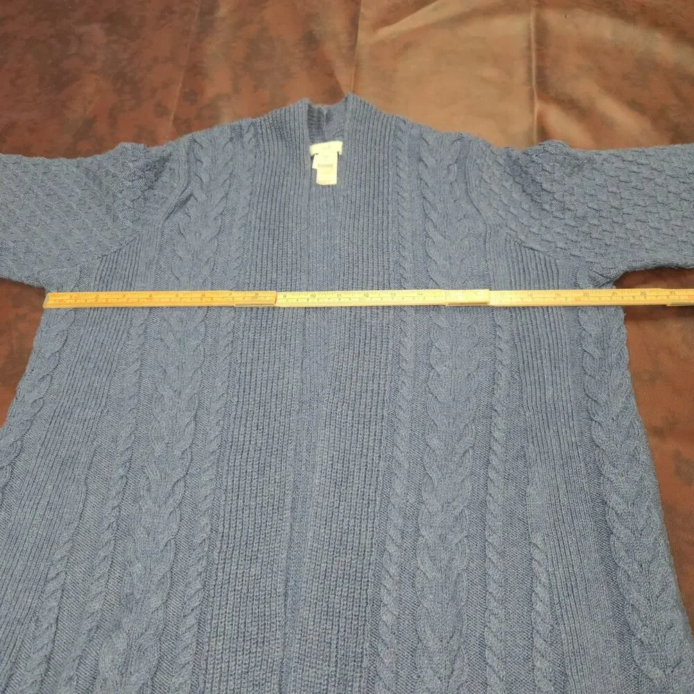 J Jill M Petite Open Front Cable Knit Cardigan Sweater Blue Chunky Knit‎ Classic